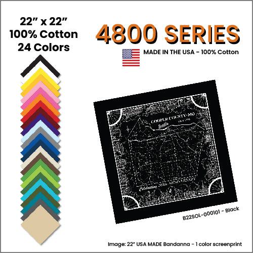 4800 SERIES 22 INCH SOLID COLOR BANDANNAS - MADE IN USA - AS LOW AS $1.20 EACH*