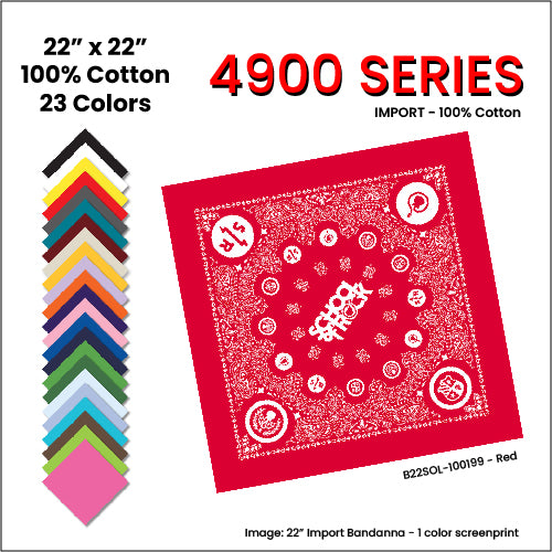4900 SERIES 22 INCH SOLID COLOR BANDANNAS - (IMPORT) AS LOW AS $0.78 EACH*