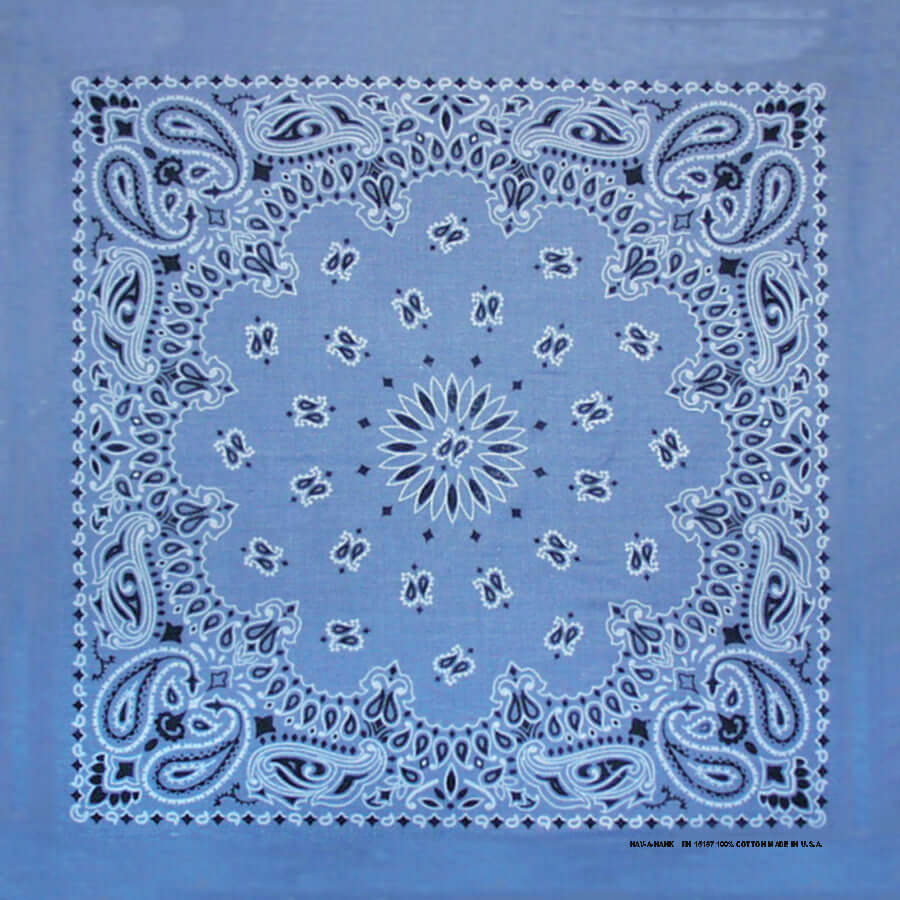 35 INCH BIG A$$ PAISLEY BANDANNAS - MADE IN THE USA - 1200pc featuring a traditional paisley design in blue.