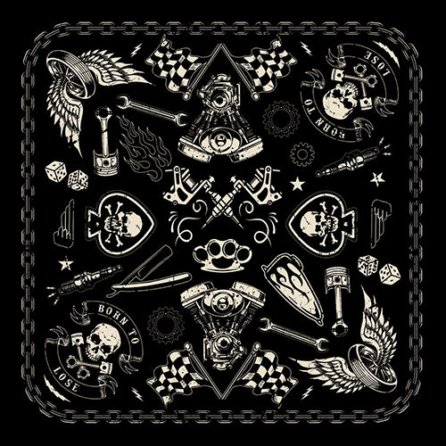 SKULLS AND FLAMES 22 INCH BANDANNAS - USA AND IMPORT - As low as $0.84 per piece*
