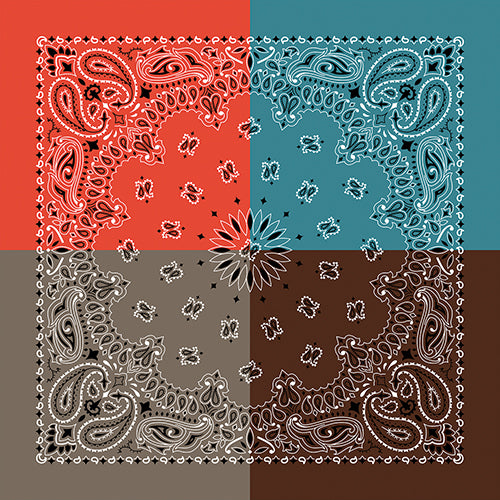 QUAD AND TRI-COLOR PAISLEY 22 INCH BANDANNAS - MADE IN THE USA - As low as $1.17 per piece*