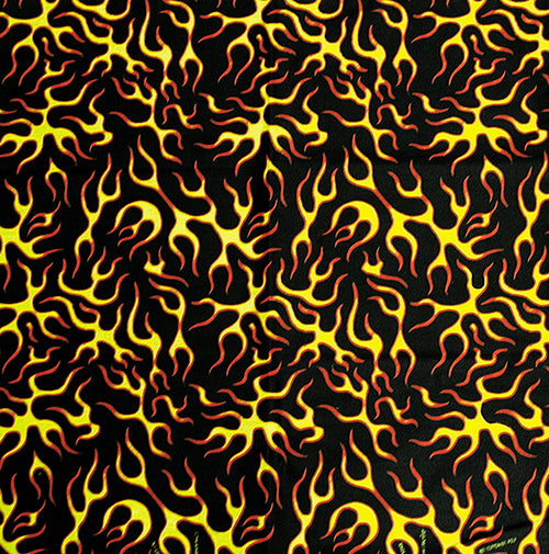 SKULLS AND FLAMES 22 INCH BANDANNAS  - USA AND IMPORT - As low as $0.95 per piece* with fiery flame pattern.